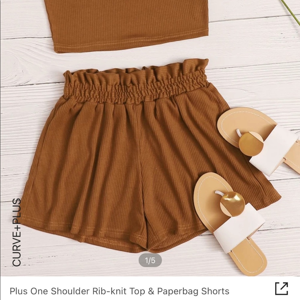 One Shoulder Rib-Kit Top & Paper Bag Shorts - Picture 2 of 3